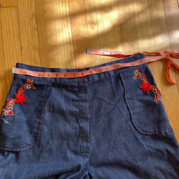 60s Vintage Denim Kick Flares with Star Heart Patched Pockets - Picture 10 of 12
